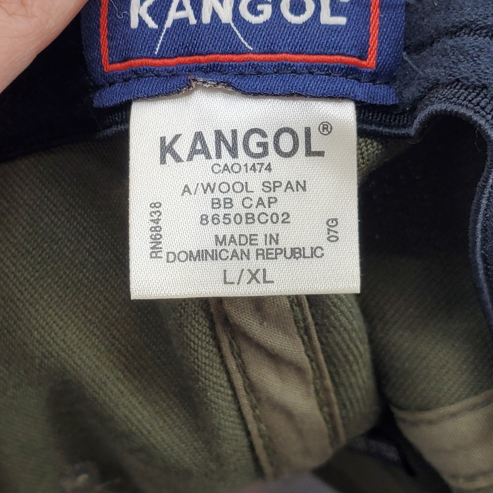 Kangol Flexfit Wool Blend Baseball Cap Olive Green Kangaroo Logo Preppy L/XL - Picture 6 of 10
